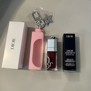 New Dior Addict Glow Lip Case Key Chain W/ Black Cherry Glaze Lip Oil NWB